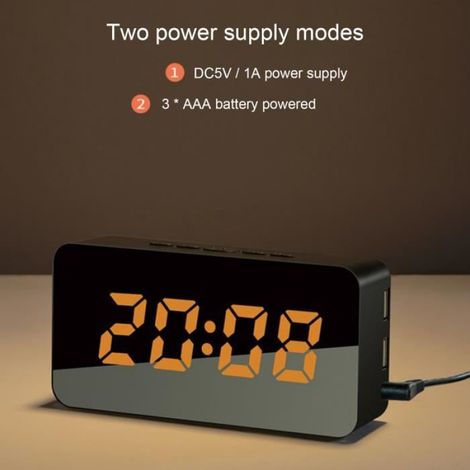 Réveil LED Numérique Avec Affichage Température Date Calendrier Commande Vocale 2 Ports USB Pour Chambre Bureau Salon 1 Pièce (1/4)