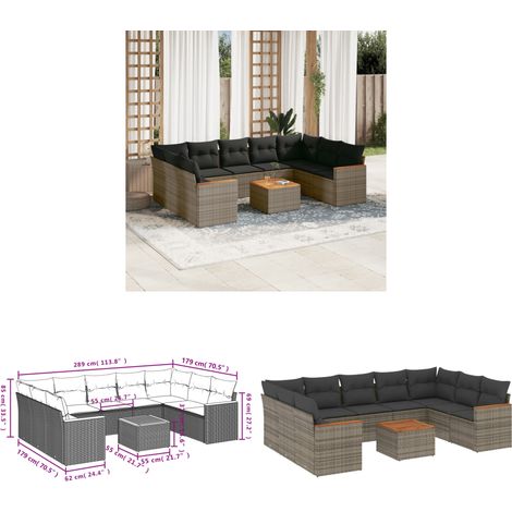 10-tlg. Garten-Sofagarnitur mit Kissen Grau Poly Rattan - Gartenmöbel Set - Esstisch - Lounge Möbel - Outdoor Sofa - Rattan Gartenmöbel - Home & Living (1/3)