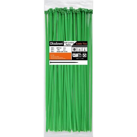 Kabelbinder 100 Stück Grün 300 mm UV-Beständig 22,2 kg Zugfestigkeit Nylon (1/4)