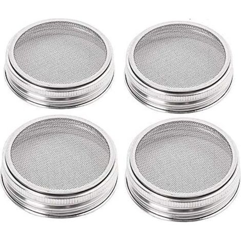 Lot de 4 couvercles en acier inoxydable Merrday pour bocaux de germination, assurant une excellente ventilation et une stérilisation optimale. Ces bocaux à large ouverture sont parfaits pour la cultur