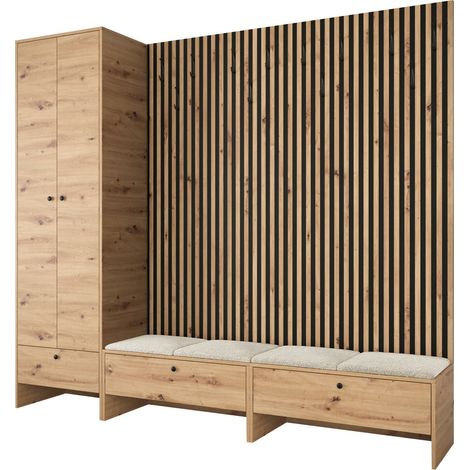 Conjunto para recibidor Donio VI, Roble Artisan + Abriamo 3, 206x230x44cm, Aglomerado laminado, Tapiz, Colocada