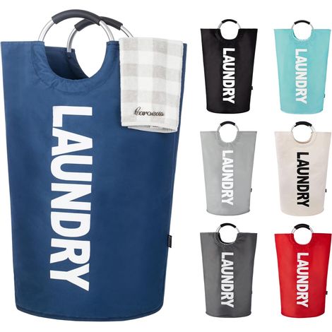 125L Large Capacity Laundry Hamper, Foldable Laundry Bag with Padded Handles, Laundry Bins, Ideal for Storing and Carrying Clothes, Navy Blue (1/5)