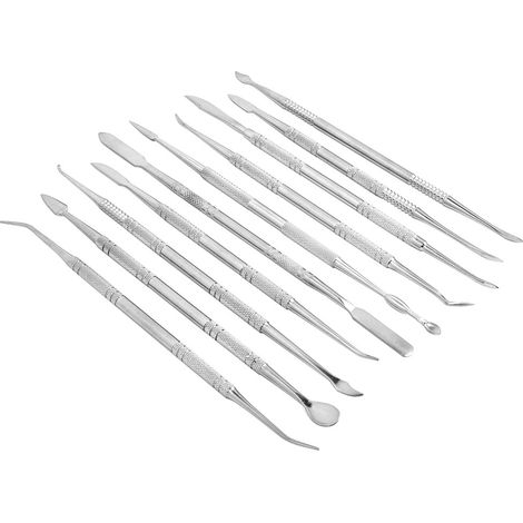 Set de 10 outils de sculpture argile en acier inoxydable, couteaux de modelage dentés pour céramique et poterie, kit de gravure artisanal. (1/5)
