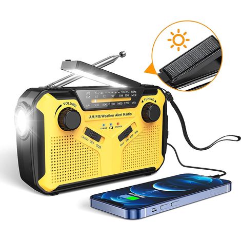 Filiyano – lampe torche LED – Radio d'urgence à manivelle, radio solaire portable, radio météo AM/FM NOAA avec lampe torche LED (1/5)