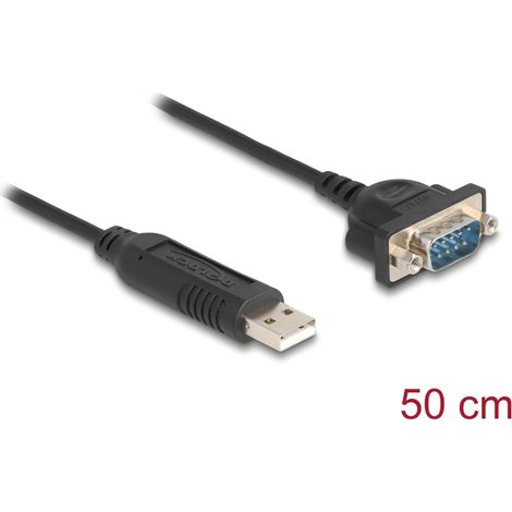 Delock USB RS-232 Adapter USB 2.0 zu D-Sub 9 Stecker mit Muttern kompaktem seriellen Steckergehäuse 50 cm