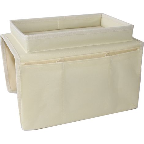 Organisateur de Canape Support Accoudoir Canapé Plateau Sac de Rangement Stockage Suspendu Accoudoir à Poches Organisateur de Sofa Fauteuil Caddy pour Magazine Lunettes Télécommande TV DVD,BLANC (1/5)