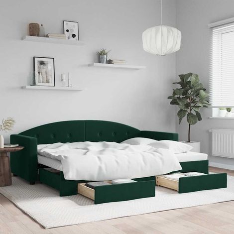 Tagesbett Ausziehbar mit Schubladen Dunkelgrün 80x200 cm Samt (1/5)