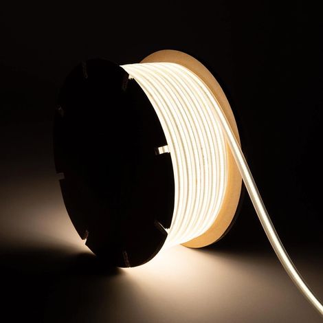 Bobina 50m Striscia LED Regolabile 220V COB Autorettificata 320 LED/m 8W/m 720 lm/m Larga 12mm IP65 CRI90 Taglio 50cm 4000K Bianco Naturale (1/2)