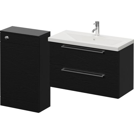 Napoli 390 Nero Oak 1300mm Wall Mounted 2 Drawer Vanity Unit and Toilet Suite with Glide Basin - 1300mm - Chrome 480mm HandleWithout Kingston Toilet Pan