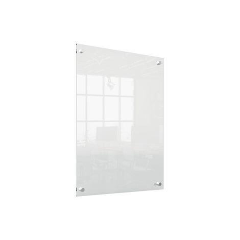 MINI PIZARRA BLANCA ACRÍLICA TRANSPARENTE NOBO DE 600X450 MM MONTADA EN LA PARED