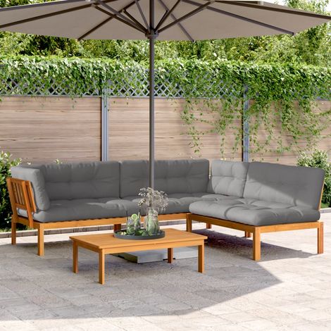 Teenpull – 4-tlg. Garten-Sofagarnitur aus Paletten mit Kissen Akazienholz (1/5)