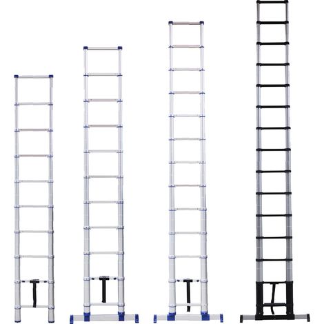 Tubesca Comabi – Echelle simple télescopique 4,40 m – 15 marches – Aluminium – Charge maximale 150 kg – Norme EN 131/6 classe professionnelle (1/2)