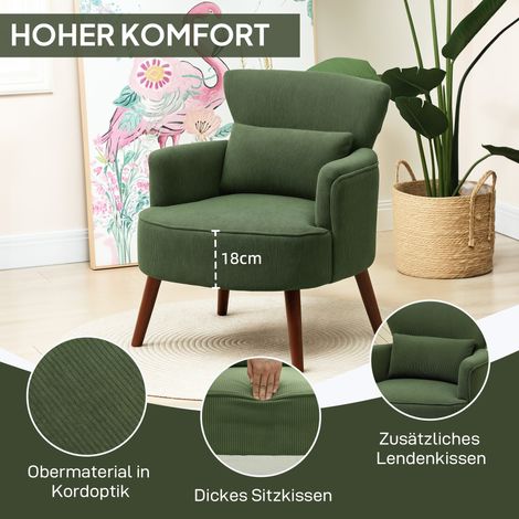 Fauteuil moderne, siège d'accent rembourré avec coussin lombaire, vert (1/4)