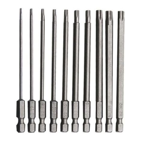 10 PCS Embout Torx Long en Acier Allié au Chrome Vanadium 75mm Embout Visseuse Long Antirouille Jeu pour Tournevis Perceuse Electrique Machines Entretien (1/5)