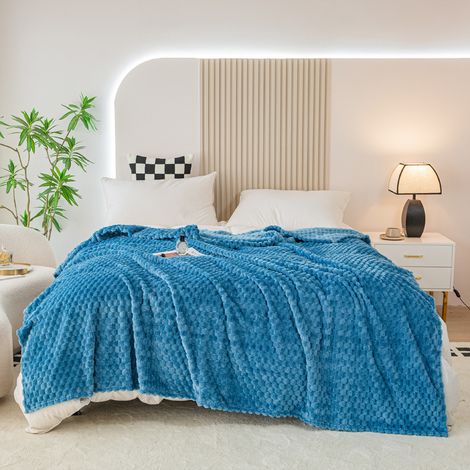 Plaid Couverture Polaire 150x200cm, Plaid Canape Jeté de Canapé, Couverture Canape Lit Microfibre Confortable Chaud et Doux, bleu