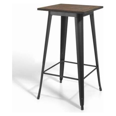 Mesa alta de bar pie metálico grafito tapa nogal 106 cm(alto) 60 cm(ancho)60 cm(fondo). (1/2)