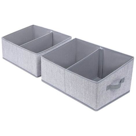 Panier rangement trapézoïdal pliable lot de 3, tissu gris clair ondulé, poignée, 42x20x28 cm (1/4)