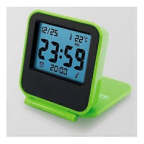 Mini réveil de voyage numérique, à piles, avec calendrier et température sur écran LCD, mini réveil de poche pliable et portable, style classique.