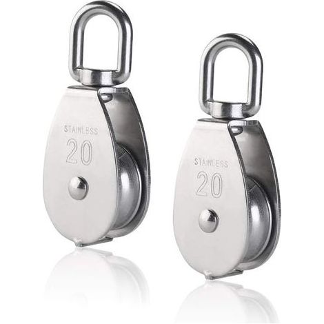 2 Pièces M20 Poulie Simple en Acier Inoxydable 304, 20mm Seul Poulies Bloc Rouleau,Grue Pivot Crochet Lisse Fil Corde Câble Chargement 77lbs/35Kg (1/5)