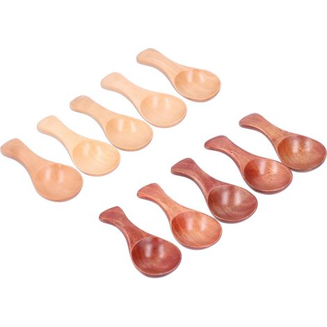 Mini cuillère à condiments en bois, cuillère à sucre, sel en poudre, avec manche court, pour la cuisine, 10 pièces (1/5)