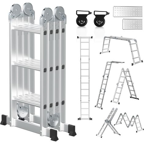 Randaco 7 in 1 Escalera plegable articulada 4x3 escalones, andamio multifuncional, separador de pared, escalera de tijera, 2 plataformas de trabajo