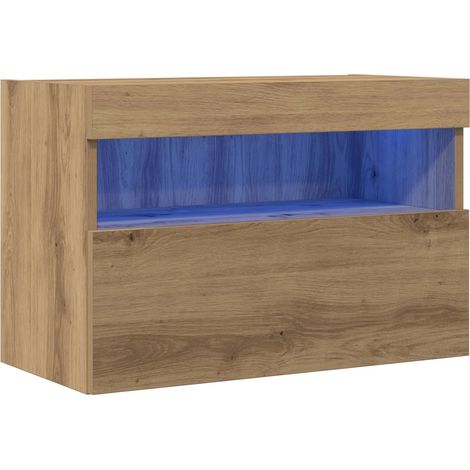 Meuble TV mural contemporain lumineux avec étagères 60 x 30 x 40 cm en bois d'ingénierie chêne artisanal (1/4)