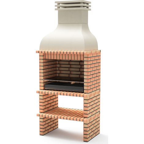 MOVELAR - Barbacoa de Obra Prefabricada para Leña y Carbón Modelo BBQ BENHADDOU PLUS con Parrilla (Naranja/Beige - 100 x 70 x 262 cm) REF: M01029 - Uso en Exteriores
