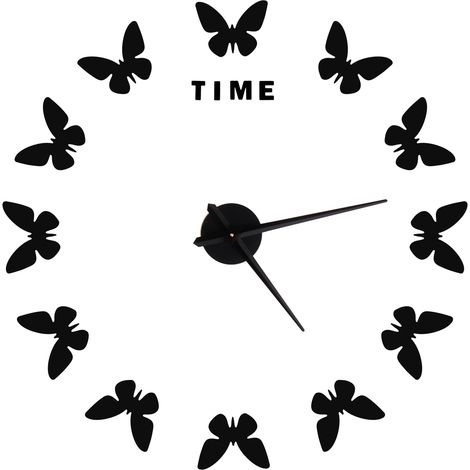 Grande horloge murale autocollante en forme de papillon, décoration innovante et moderne à faire soi-même pour le salon, noire (1/5)