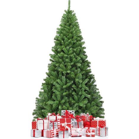 Costway – Sapin de Noël artificiel 225 cm – 1346 branches en PVC – Pied métallique solide – Arbre vert pour décoration intérieure et extérieure