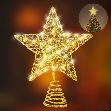 Goldener Weihnachtsbaumschmuck, 25 cm, Sterne mit 20 LEDs, batteriebetrieben (1/5)