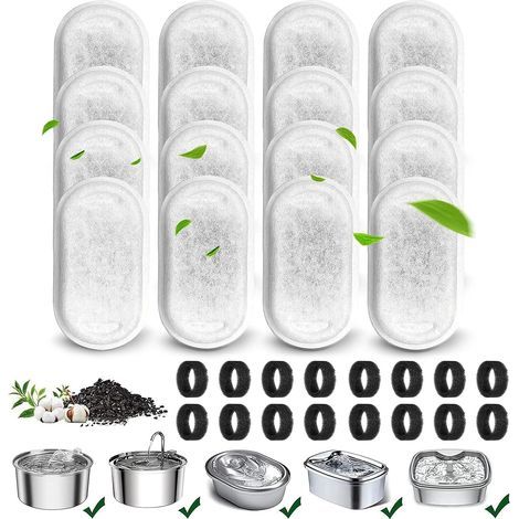 32 Pièces Filtre Fontaine Eau Chat en Acier Inoxydable,16 Filtres à Charbon et 16 Eponges de Préfiltration,Convient aux Abreuvoirs pour Chats en Acier Inoxydable de 3.2L/2L (1/5)