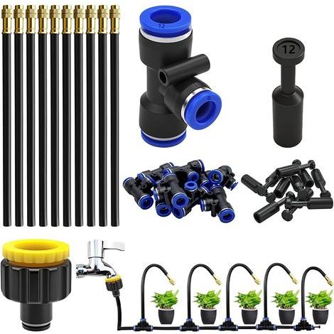 Kit d'arrosage goutte-à-goutte à atomisation automatique, Kit d'arrosage réglable à 360° avec adaptateur rapide de 12 mm pour l'arrosage des pelouses, terrasses et jardins (1/5)
