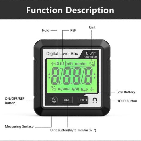 Digitaler Winkelmesser mit Magnetfuß und hintergrundbeleuchtetem LCD-Display, Winkellineal 4 von 90 Grad