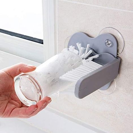 Brosse à vaisselle, brosse pour nettoyer les verres, accessoires de cuisine, brosse de nettoyage à ventouse 2 en 1 pour verres à boissons et à vin