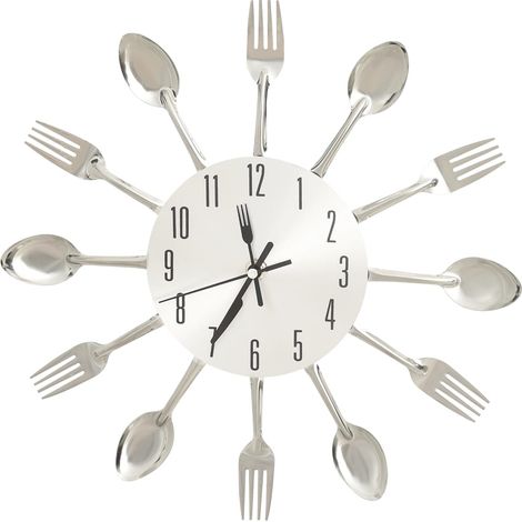Wanduhr mit Löffel und Gabel Silber 31 cm Aluminium