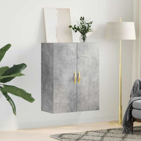 Meuble de Rangement Mural en Béton Gris, 69.5 x 34 x 90 cm, Étagère Murale Industrielle pour Salon et Bureau (1/5)