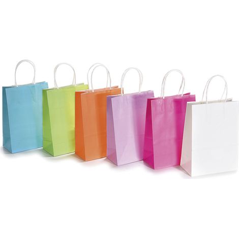 Sacchetti / buste in carta colorata di dimensione media con manico ritorto, set da 48 pezzi, cm 21 x 11 x 27 H