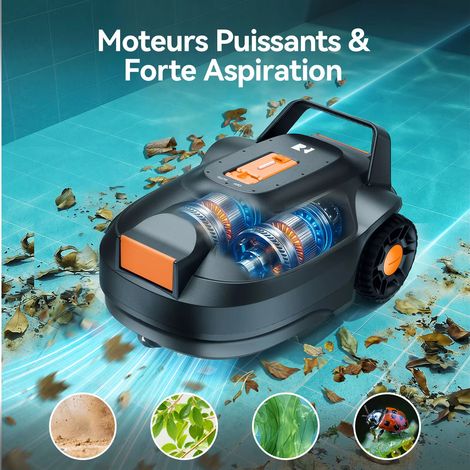 Robot Piscine Sans Fil Intelligent, Aspirateur Automatique avec Batterie 5000 mAh, Autonomie 180 min, Aspiration Haute Performance (1/5)