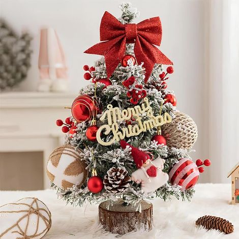 Mini Sapin de Noël Artificiel 45 cm Coocheer avec Lumières LED, Branches Réalistes en PVC – Décoration Festive de Table