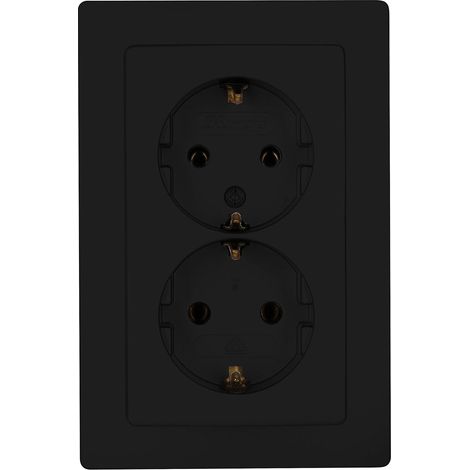 Prise murale mise à la terre bipolaire, noir mat - Prise encastrée, adaptée à une installation dans une seule armoire de commande - Prise IP20, sans protection contre les chocs électriques - Prise enc