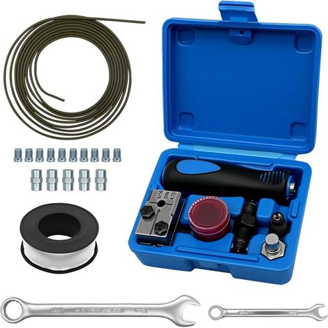 Universel D'évasement pour conduites de Frein DIN avec évasement de câbles de Frein de 4,75 mm + 10 raccords vissés + 5 raccords + Bande d'étanchéité PTFE pour conduites hydrauliques de Frein