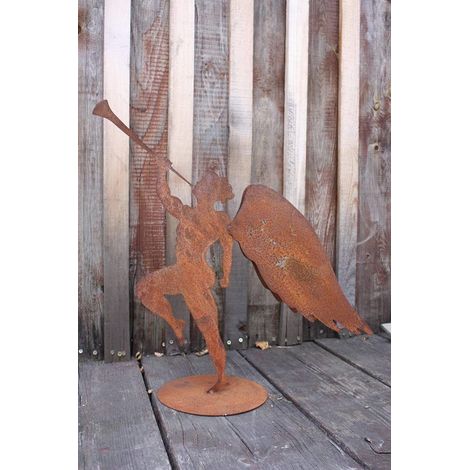 Ange de Noël Décoration de Jardin en Métal Effet Rouille Patine Vintage avec Ailes Doubles - PANGIVO