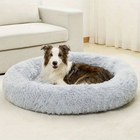 Bardusch - Panier pour Chien Ø100 cm, lit rond moelleux pour petits et grands animaux domestiques, lit pour chats en peluche doux gris (1/4)