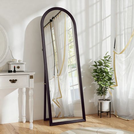 Miroir de sol arqué pleine longueur miroir sur pied cadre en effet imitation pierre pour salon chambre 53x163cm marron (1/5)
