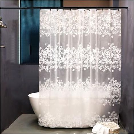 Rideau de Douche Imperméable Anti Moisissure Fleur, 180x200 cm, 180 cm Largeur, Rideaux de Baignoire Lavable Blanc Fleur, Rideau Douche Salle de Bain avec Crochet œillets (1/4)