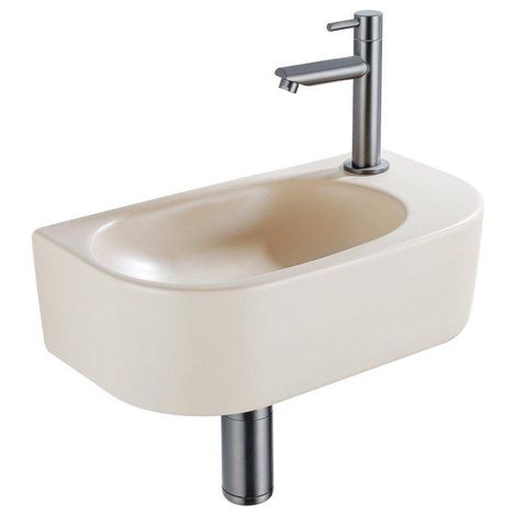 Fugaflow Efficiente Pietra Ensemble lave-mains - 40x21.5x12cm - droite - lisse - semi-rond - 1 trou de robinet - céramique - robinet de lave-mains (1/5)