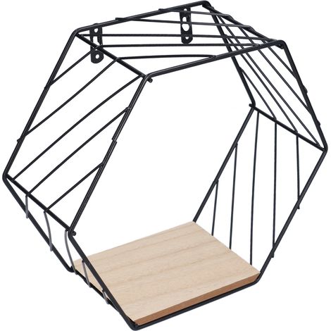 Étagère flottante hexagonale murale noire - Support de décoration moderne pour salon, chambre et bureau (1/5)