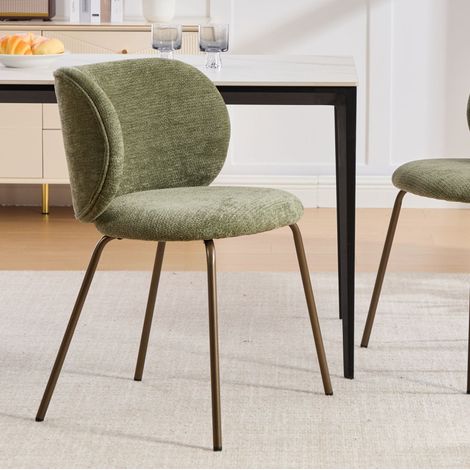 Sedia da pranzo in ciniglia verde con gambe in metallo bronzo, schienale curvo ergonomico, montaggio rapido,52×46.5×80cm (1/5)