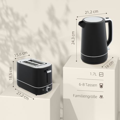Ensemble comprenant une bouilloire de 1,7 L et un grille-pain à 6 niveaux de brunissage, noir/acier (1/5)