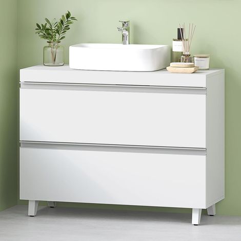 Meuble sous Lavabo, Rangement Salle de Bain, Meuble sous Vasque, avec 2 Tiroirs, Grande capacité de Rangement, Autoportant, 30 x 80 x 64 cm, Blanc (1/5)